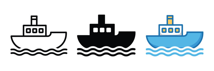 Obraz premium Cruise ship icon, luxury boat and yacht sailing on ocean symbol, vector illustration for maritime travel, vacation, tourism, sea voyage, holiday cruise, leisure, marine transportation.