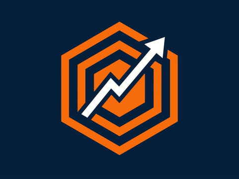 Abstract Geometric Hexagon With Upward Arrow For Growth