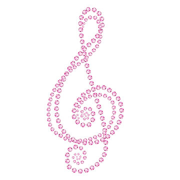 Pink Rhinestone Treble Clef Isolated on Transparent Background. Luxury Pink Diamond Musical G-Clef Sign Vector Illustration for fashion apparel designs, concert flyers, diva-themed musical events, etc