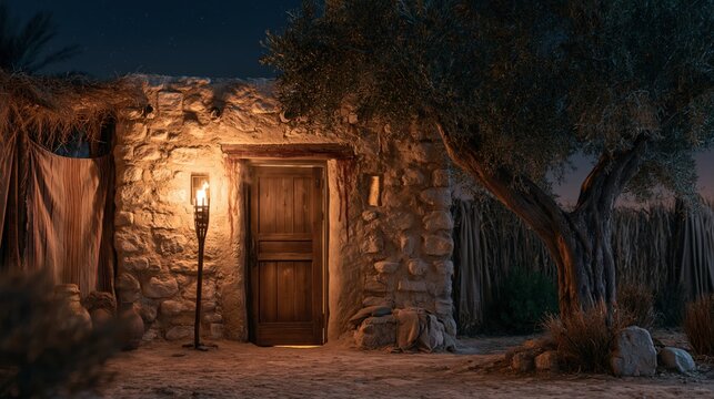 Hebrew home marked with lamb's blood on the doorposts during the first Passover night in Egypt.