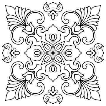 Damask and mandala patterns vintage black-line elements.