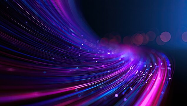 Flowing streaks of vibrant light trails in a dark, abstract digital space
