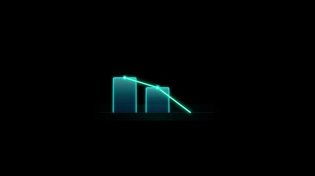 Glowing cyan financial growth chart and rising bars animation on a dark background - 4K video