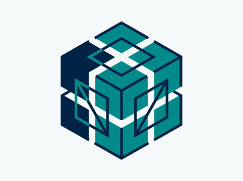 Abstract Geometric Cube Design With Teal And Navy Color Palette 67 Characters