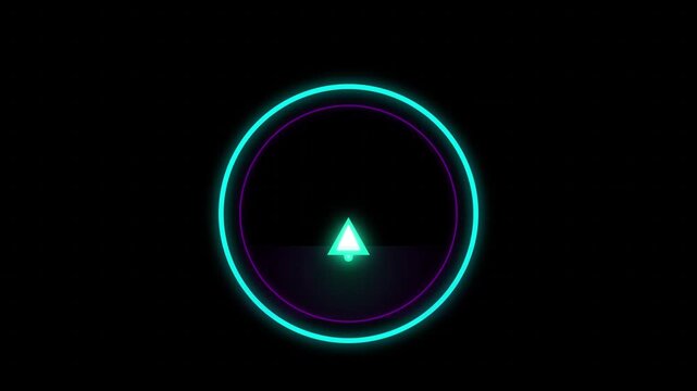 Futuristic Neon Cyan Upward Arrow Rising from Glowing HUD Circle Ring Button Motion Graphic Overlay 4k video