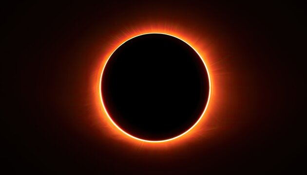 A total solar eclipse displays a glowing orange corona around a dark silhouette