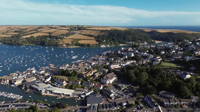 Aerial view of Salcombe town and harbour in Devon