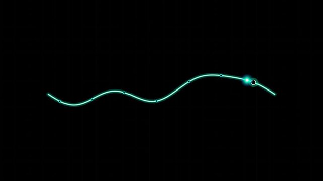 Futuristic Neon Cyan Wave Timeline Path Animation with Glowing Milestone Nodes and Moving Data Light Pulse Motion Graphic Overlay 4k video