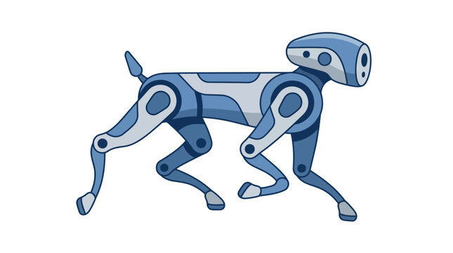 Vector Illustration of a Four-Legged Robotic Dog or Quadruped Robot with a Modern Blue and Gray Design, Side View Isolated on White Background for Technology and Future Concepts.