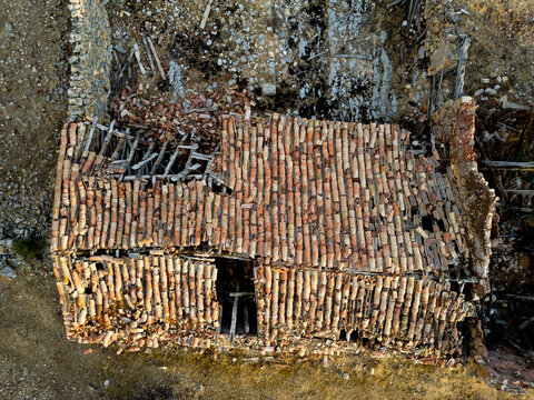 Aerial View of an Abandoned Masia Farmhouse in Rural Aragon, Spain