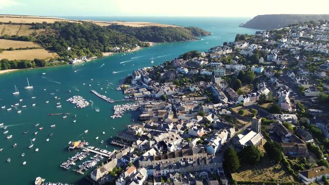 Drone view of South Devon town Salcombe