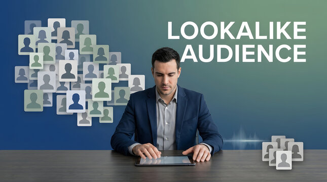 Lookalike audience, marketing and man with tablet for targeted advertising, digital profile and customer segmentation. Professional, data analytics and consumer research for online growth and success