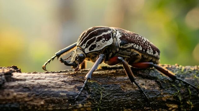 goliath beetle close up in ituri rainforest democratic republic of the congo morning light video