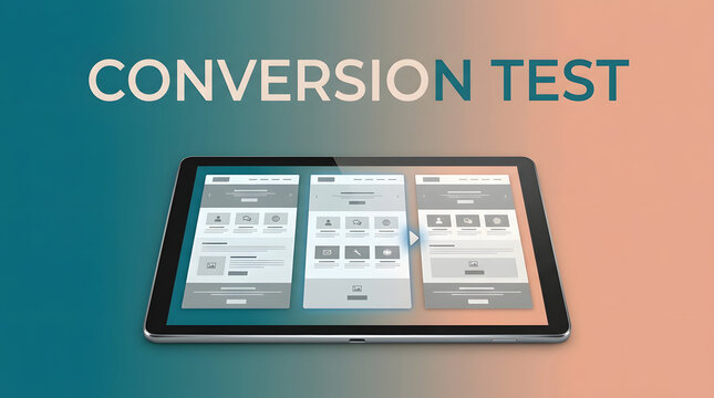 Conversion rate optimization, website split testing and analytics for digital marketing growth. Tablet, screen and user interface design for online business, mobile software and sales results fast