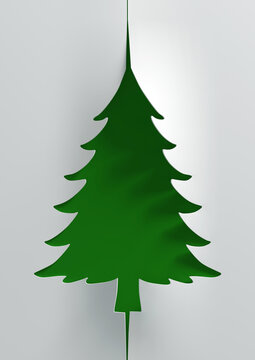 Minimalist Green Paper Cutout Christmas Tree Greeting Card Background Vertical - 3D rendering