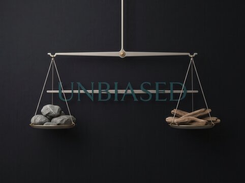 Scales balancing stones and sticks with text unbiased