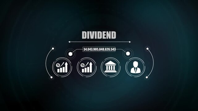 Corporate dividend investment share profit concept animation, modern financial income growth strategy background with digital banking icons for stock.