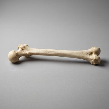 Realistic human femur thigh bone specimen on gray background medical osteology
