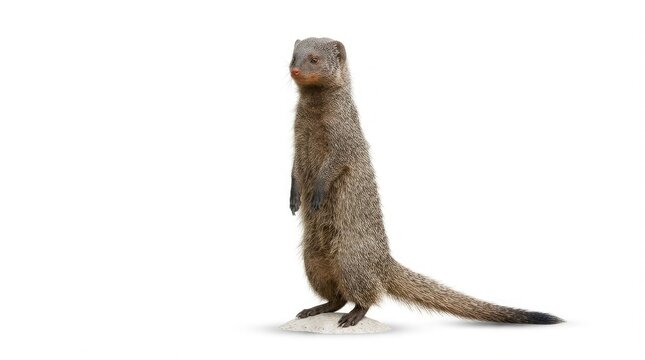 Common mongoose standing isolated on white background