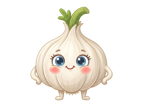 Cute cartoon garlic character with a happy smiling face