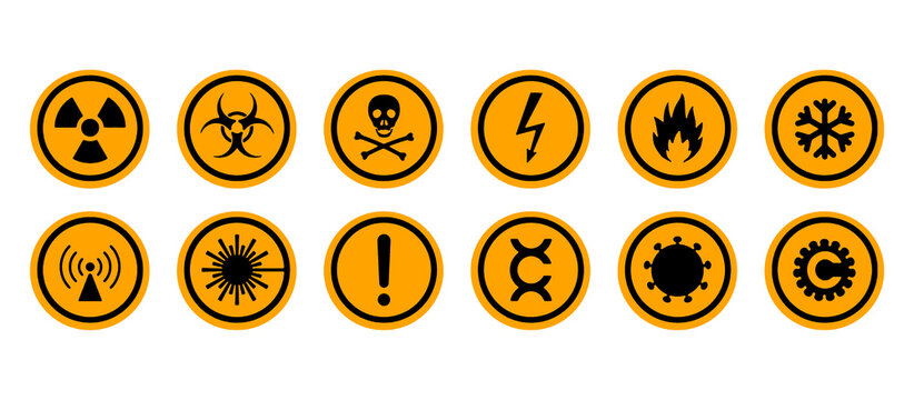 Hazard Warning Sign Icon Set with Danger and Safety Symbols. Editable Stroke. Vector Illustration.