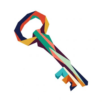 Colorful polygonal key isolated on white background, low poly design concept