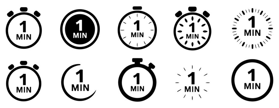 one minute timer stopwatch icon set