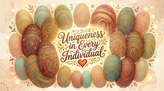 Concept of Uniqueness in Every Individual: Colorful Fingerprints Symbolize Diversity and Personal Identity