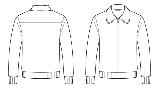 Men's zip up track jacket flat sketch fashion illustration drawing template mock up with front and back view.