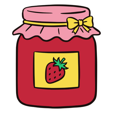 cartoon strawberry jam in a jar summer healthy food breakfast dessert nutrition flat color vector illustration template design