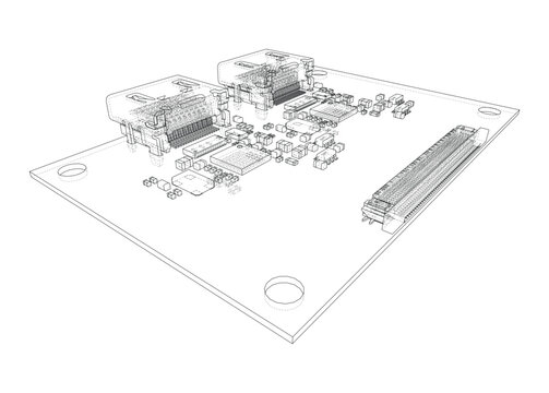 circuit board wireframe illustration. Vector