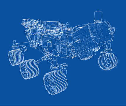 rover blueprint illustration on blue. Vector