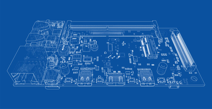circuit board wireframe illustration. Vector