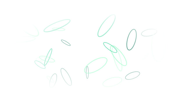 Green and white oval ring shapes scattered and overlapping on a black background, for digital patterns, and visual textures