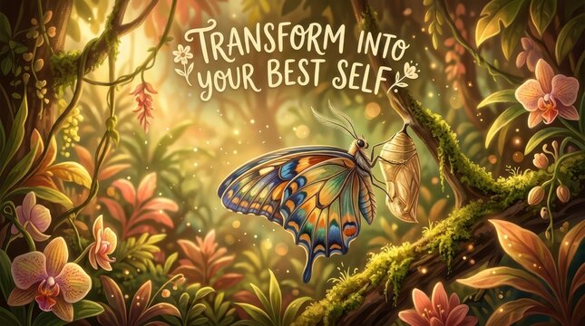 Enchanting Butterfly Metamorphosis in Lush Rainforest: Transform into Your Best Self Concept