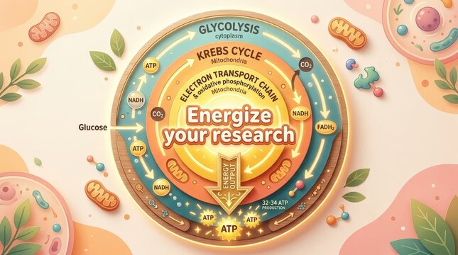 Cellular Respiration Diagram: Glycolysis, Krebs Cycle, and Electron Transport Chain for Research and Education