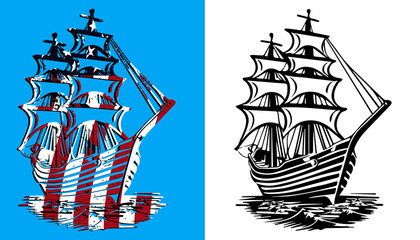 Sailing ship with American flag pattern maritime history  © VECTOR  STOCK