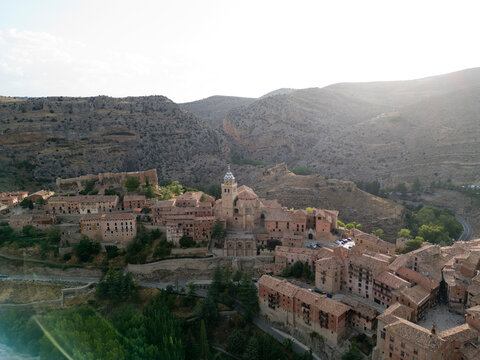 Medieval Albarracin and Ancient City Walls at Sunset, Aragon, Spain