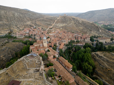 Medieval Albarracin and Ancient City Walls at Sunset, Aragon, Spain