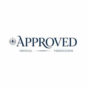 Official Approved Verification Label and Typography Emblem Isolated on White Background