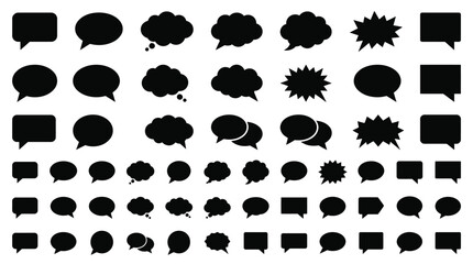 Fototapeta premium Collection of various black silhouette speech bubbles and comic thought clouds for creative design projects and digital messaging interface elements