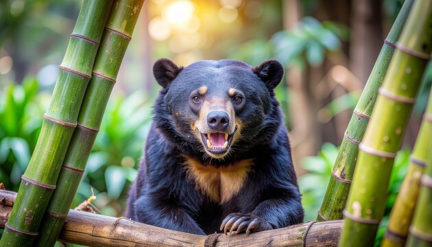 Sun Bear in Bamboo Forest - A Majestic Wildlife Portrait.