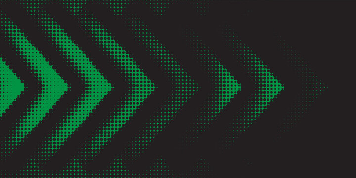 Abstract green halftone arrow pattern background with geometric dot texture.