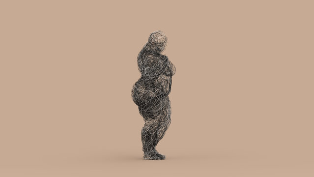Experimental 3D Wire Mesh Female Figure Sculpture Confident Pose Tangled Form