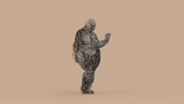 Experimental 3D Wire Mesh Female Figure Sculpture Confident Pose Tangled Form