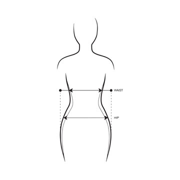 Female torso silhouette with waist and hip measurements on white background