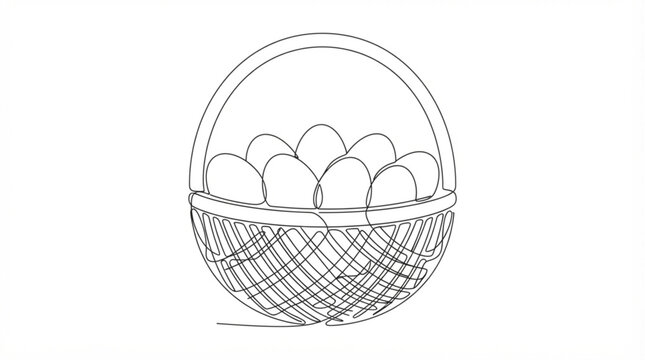 Easter gift basket with eggs collection continuous line art logo