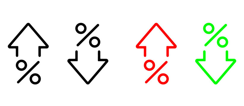 Percentage Arrow Up and Down Icon Set for Credit Rating and Finance. Editable Stroke. Vector Illustration.