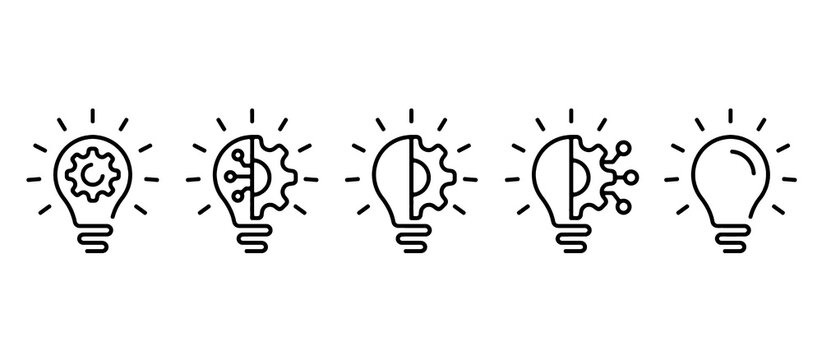 Innovation Light Bulb Idea Icon Set with Editable Stroke. Vector Illustration.