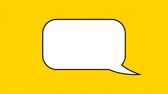 A clean white speech bubble illustration rests on a vibrant bright yellow backdrop featuring a delicate shadow perfect for adding text or